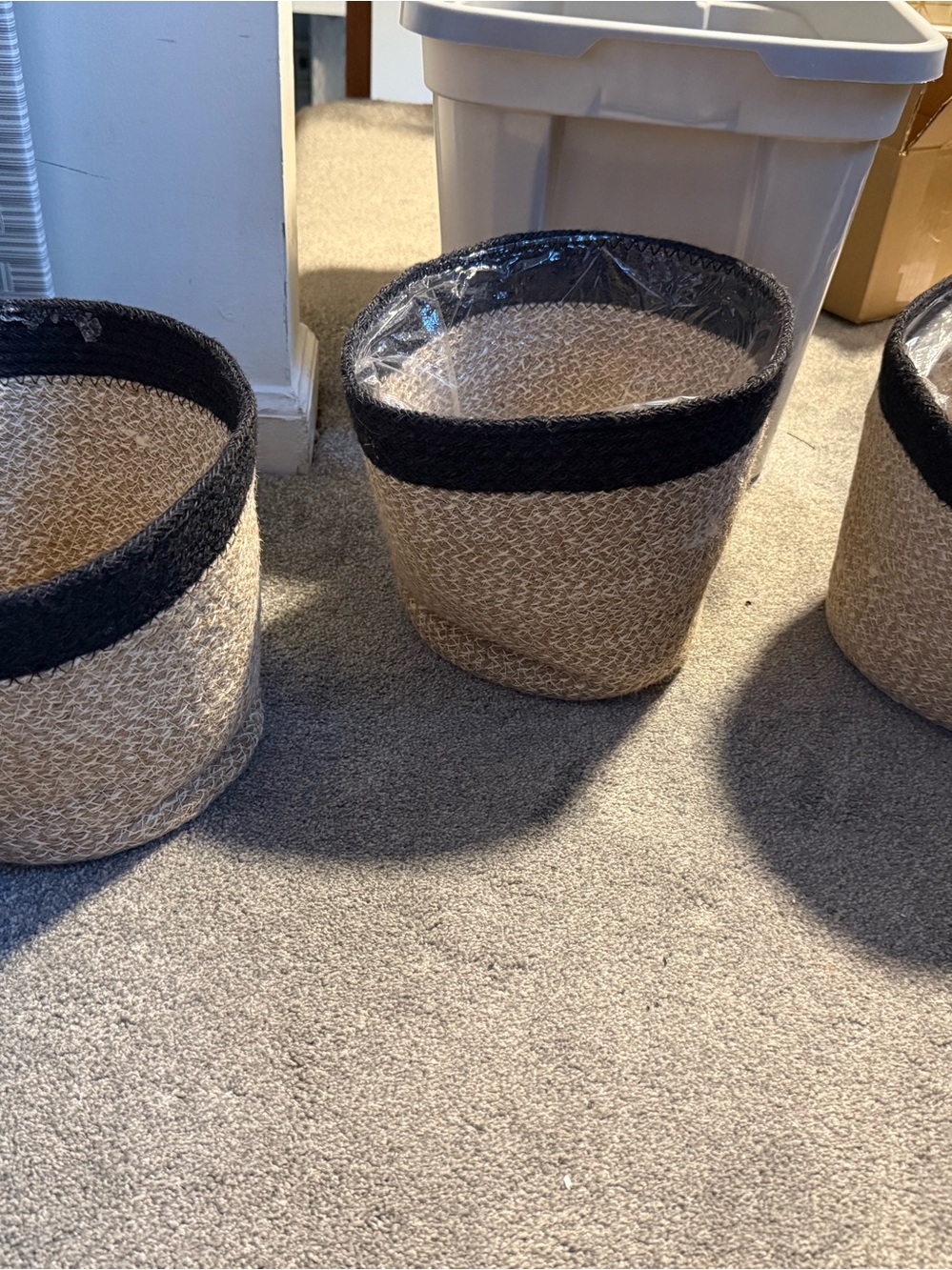 Natural Woven Storage Basket with Black Trim-3